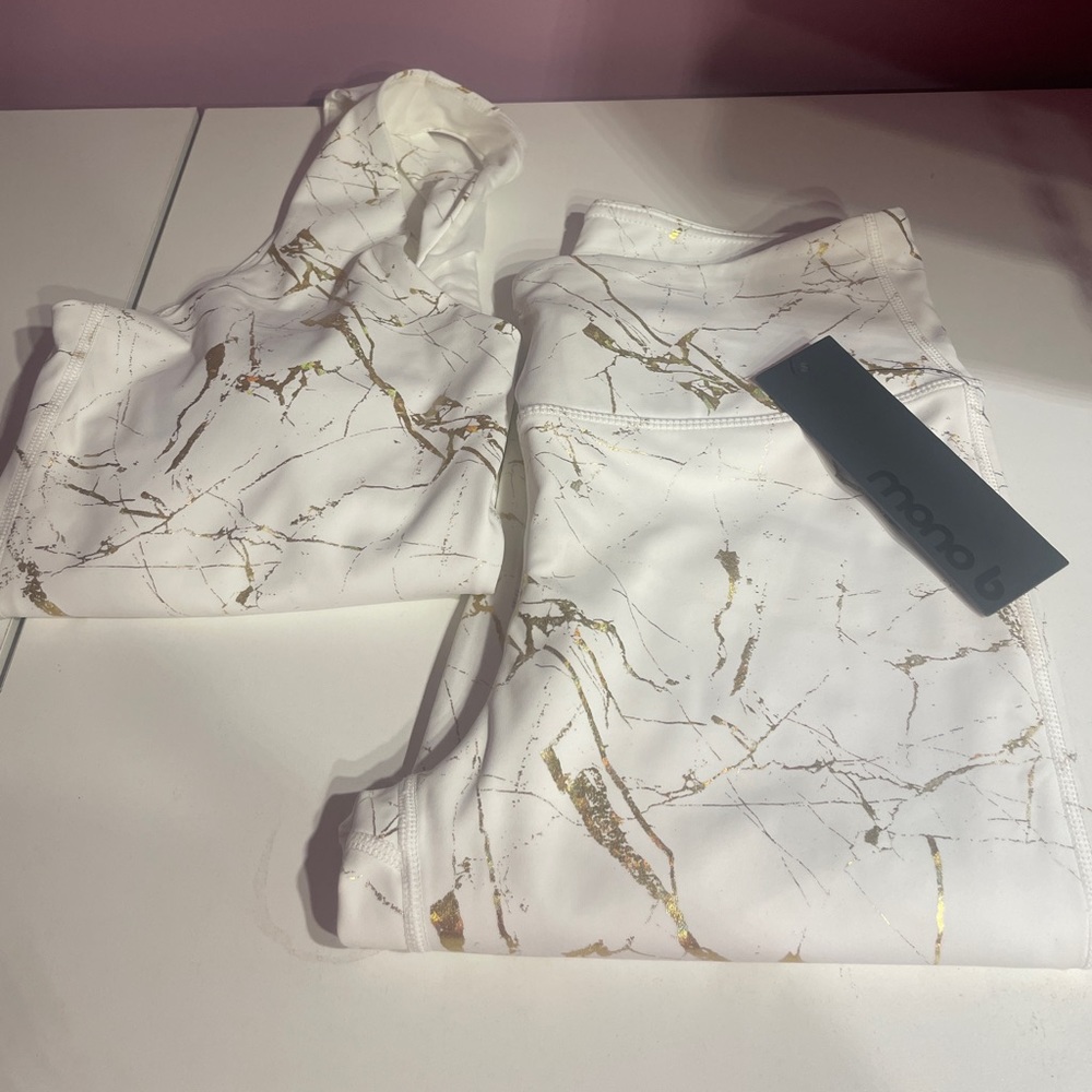 Mono b white with gold crop top and leggings